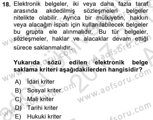 Tıbbi Belgeleme Dersi 2017 - 2018 Yılı (Vize) Ara Sınav Soruları 18. Soru