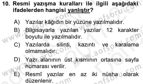 Tıbbi Belgeleme Dersi 2017 - 2018 Yılı (Final) Dönem Sonu Sınav Soruları 10. Soru