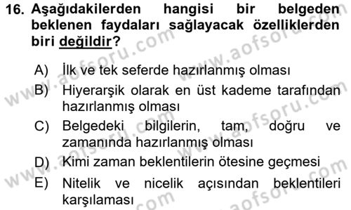 Tıbbi Belgeleme Dersi 2017 - 2018 Yılı (Final) Dönem Sonu Sınav Soruları 16. Soru