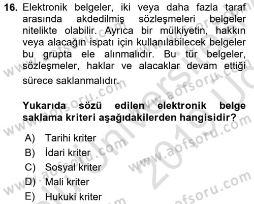 Tıbbi Belgeleme Dersi 2018 - 2019 Yılı 3 Ders Sınav Soruları 16. Soru