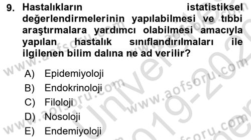 Tıbbi Belgeleme Dersi 2018 - 2019 Yılı (Final) Dönem Sonu Sınav Soruları 9. Soru