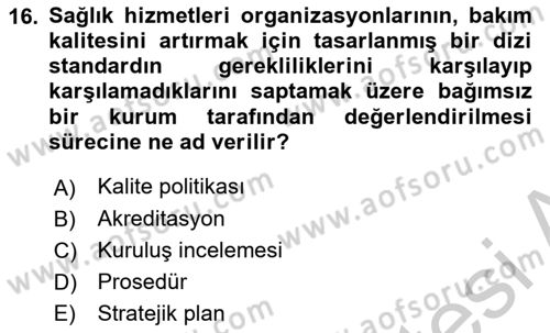 Tıbbi Belgeleme Dersi 2018 - 2019 Yılı Yaz Okulu Sınav Soruları 16. Soru