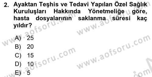 Tıbbi Belgeleme Dersi 2019 - 2020 Yılı (Vize) Ara Sınav Soruları 2. Soru