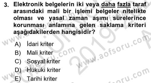 Tıbbi Belgeleme Dersi 2019 - 2020 Yılı (Vize) Ara Sınav Soruları 3. Soru