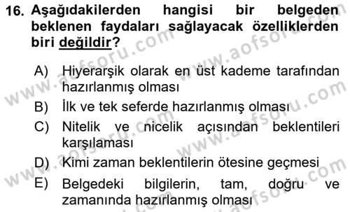 Tıbbi Belgeleme Dersi 2019 - 2020 Yılı (Final) Dönem Sonu Sınav Soruları 16. Soru