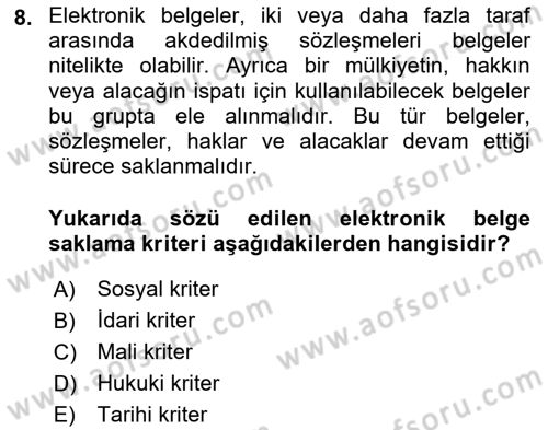 Tıbbi Belgeleme Dersi 2019 - 2020 Yılı (Final) Dönem Sonu Sınav Soruları 8. Soru