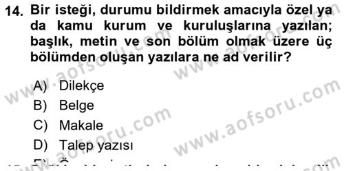 Tıbbi Belgeleme Dersi 2019 - 2020 Yılı Yaz Okulu Sınav Soruları 14. Soru