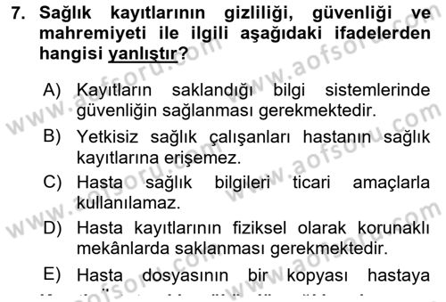 Tıbbi Belgeleme Dersi 2019 - 2020 Yılı Yaz Okulu Sınav Soruları 7. Soru