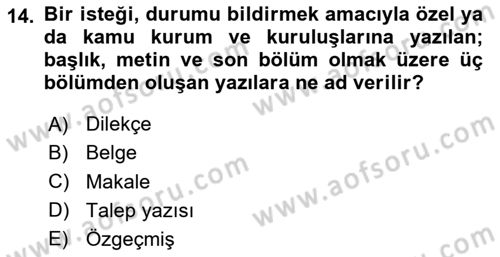 Tıbbi Belgeleme Dersi 2020 - 2021 Yılı Yaz Okulu Sınav Soruları 14. Soru