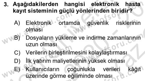 Tıbbi Belgeleme Dersi 2020 - 2021 Yılı Yaz Okulu Sınav Soruları 3. Soru