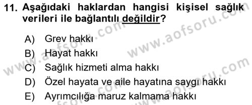Tıbbi Belgeleme Dersi Ara Sınavı Deneme Sınav Soruları 11. Soru
