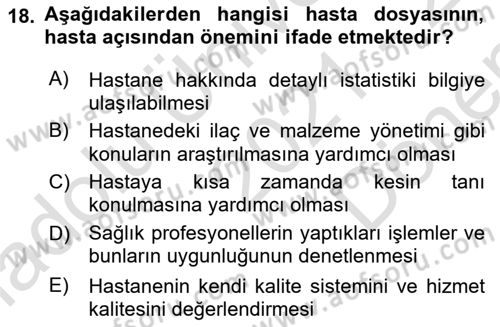 Tıbbi Belgeleme Dersi 2021 - 2022 Yılı (Final) Dönem Sonu Sınav Soruları 18. Soru