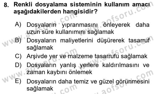 Tıbbi Belgeleme Dersi 2021 - 2022 Yılı (Final) Dönem Sonu Sınav Soruları 8. Soru