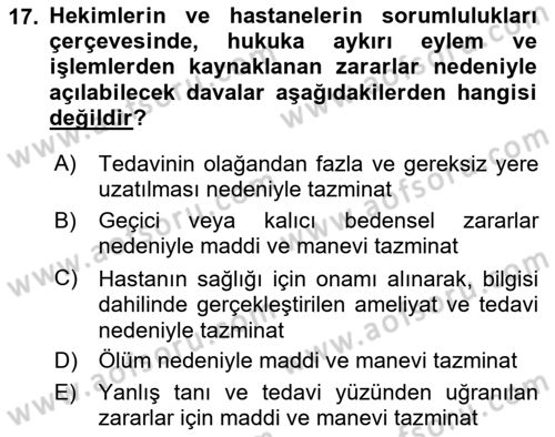 Tıbbi Belgeleme Dersi 2021 - 2022 Yılı Yaz Okulu Sınav Soruları 17. Soru