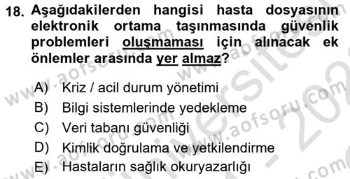 Tıbbi Belgeleme Dersi 2021 - 2022 Yılı Yaz Okulu Sınav Soruları 18. Soru