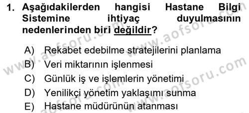 Tıbbi Belgeleme Dersi 2022 - 2023 Yılı (Vize) Ara Sınav Soruları 1. Soru