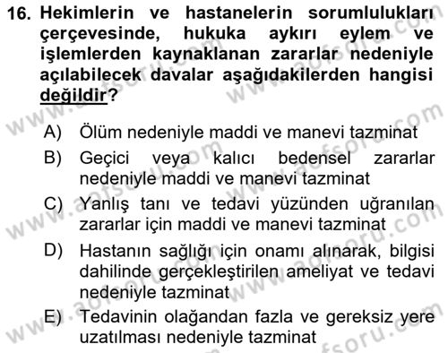 Tıbbi Belgeleme Dersi 2022 - 2023 Yılı (Vize) Ara Sınav Soruları 16. Soru