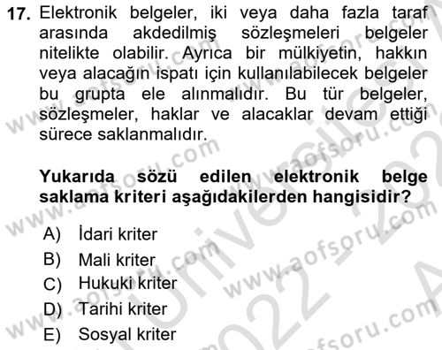 Tıbbi Belgeleme Dersi 2022 - 2023 Yılı (Vize) Ara Sınav Soruları 17. Soru