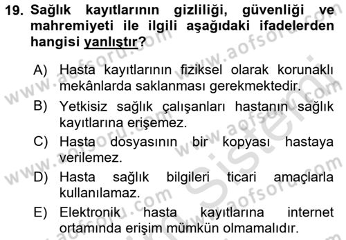 Tıbbi Belgeleme Dersi 2022 - 2023 Yılı (Vize) Ara Sınav Soruları 19. Soru
