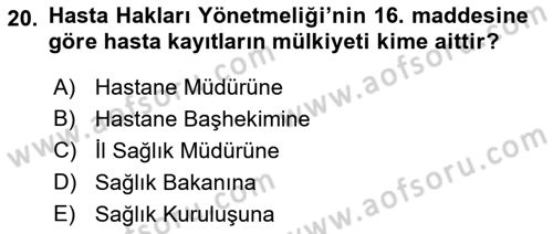 Tıbbi Belgeleme Dersi 2022 - 2023 Yılı (Vize) Ara Sınav Soruları 20. Soru