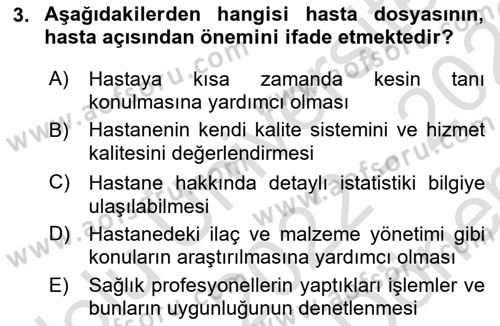 Tıbbi Belgeleme Dersi 2022 - 2023 Yılı (Final) Dönem Sonu Sınav Soruları 3. Soru