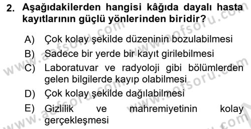 Tıbbi Belgeleme Dersi 2022 - 2023 Yılı Yaz Okulu Sınavı 2. Soru