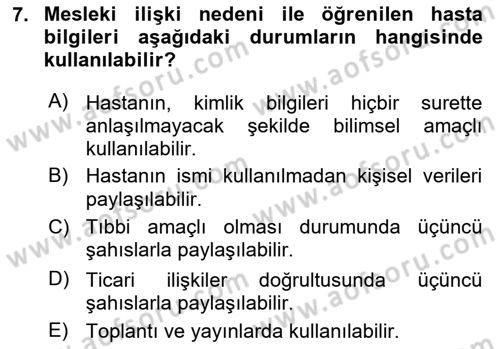 Tıbbi Belgeleme Dersi 2022 - 2023 Yılı Yaz Okulu Sınav Soruları 7. Soru