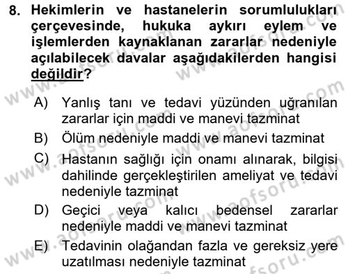 Tıbbi Belgeleme Dersi 2022 - 2023 Yılı Yaz Okulu Sınav Soruları 8. Soru