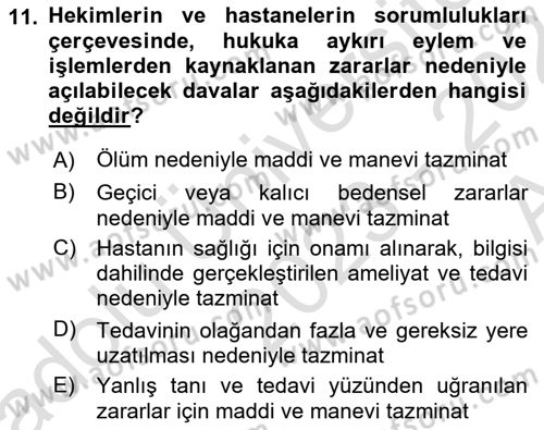 Tıbbi Belgeleme Dersi 2023 - 2024 Yılı (Vize) Ara Sınav Soruları 11. Soru
