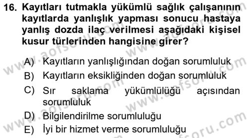 Tıbbi Belgeleme Dersi 2023 - 2024 Yılı (Vize) Ara Sınav Soruları 16. Soru