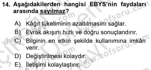 Tıbbi Belgeleme Dersi 2023 - 2024 Yılı (Final) Dönem Sonu Sınav Soruları 14. Soru