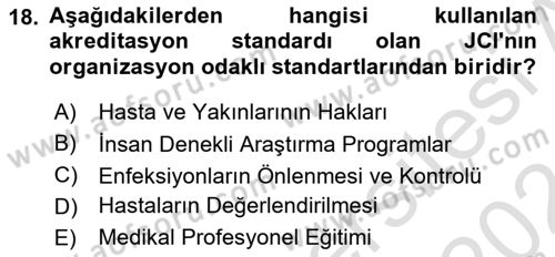 Tıbbi Belgeleme Dersi 2023 - 2024 Yılı (Final) Dönem Sonu Sınav Soruları 18. Soru