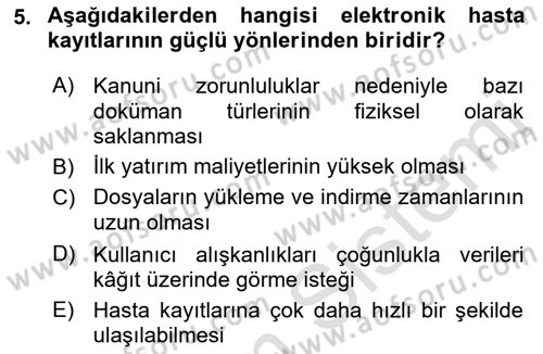 Tıbbi Belgeleme Dersi 2023 - 2024 Yılı (Final) Dönem Sonu Sınav Soruları 5. Soru