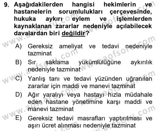 Tıbbi Belgeleme Dersi 2023 - 2024 Yılı (Final) Dönem Sonu Sınav Soruları 9. Soru