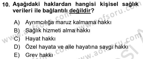 Tıbbi Belgeleme Dersi 2023 - 2024 Yılı Yaz Okulu Sınav Soruları 10. Soru