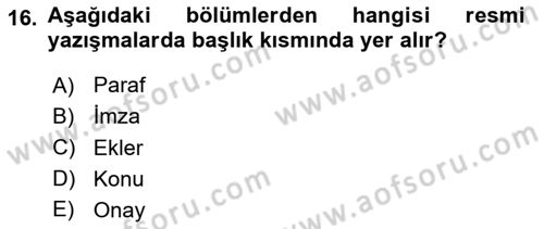 Tıbbi Belgeleme Dersi 2023 - 2024 Yılı Yaz Okulu Sınav Soruları 16. Soru