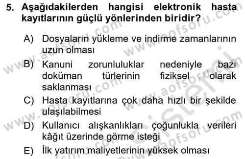 Tıbbi Belgeleme Dersi 2023 - 2024 Yılı Yaz Okulu Sınav Soruları 5. Soru