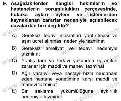 Tıbbi Belgeleme Dersi 2023 - 2024 Yılı Yaz Okulu Sınav Soruları 9. Soru