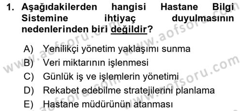 Tıbbi Belgeleme Dersi 2024 - 2025 Yılı (Vize) Ara Sınavı 1. Soru