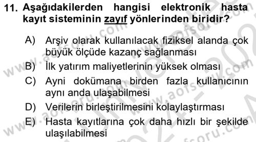 Tıbbi Belgeleme Dersi Ara Sınavı Deneme Sınav Soruları 11. Soru
