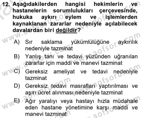 Tıbbi Belgeleme Dersi 2024 - 2025 Yılı (Vize) Ara Sınavı 12. Soru