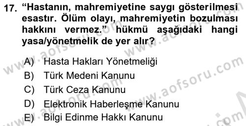 Tıbbi Belgeleme Dersi Ara Sınavı Deneme Sınav Soruları 17. Soru