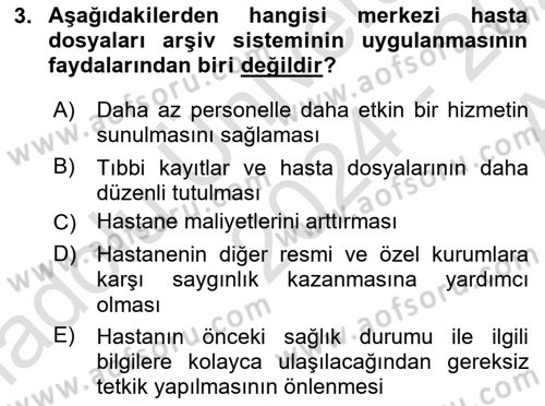 Tıbbi Belgeleme Dersi 2024 - 2025 Yılı (Vize) Ara Sınav Soruları 3. Soru