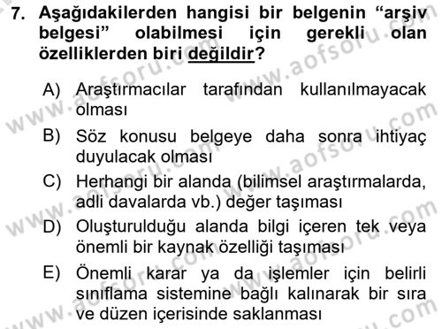 Tıbbi Belgeleme Dersi Ara Sınavı Deneme Sınav Soruları 7. Soru