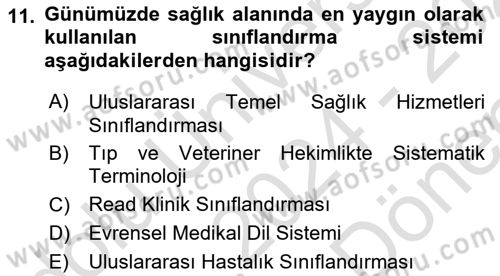 Tıbbi Belgeleme Dersi 2024 - 2025 Yılı (Final) Dönem Sonu Sınav Soruları 11. Soru