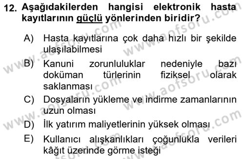 Tıbbi Belgeleme Dersi 2024 - 2025 Yılı (Final) Dönem Sonu Sınav Soruları 12. Soru