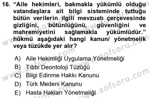 Tıbbi Belgeleme Dersi 2024 - 2025 Yılı (Final) Dönem Sonu Sınav Soruları 16. Soru