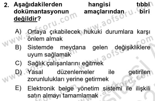 Tıbbi Belgeleme Dersi 2024 - 2025 Yılı (Final) Dönem Sonu Sınav Soruları 2. Soru