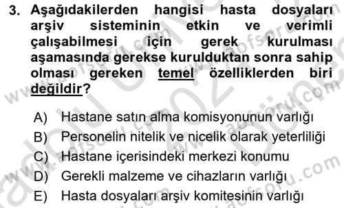 Tıbbi Belgeleme Dersi 2024 - 2025 Yılı (Final) Dönem Sonu Sınav Soruları 3. Soru