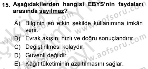 Tıbbi Belgeleme Dersi 2024 - 2025 Yılı Yaz Okulu Sınav Soruları 15. Soru